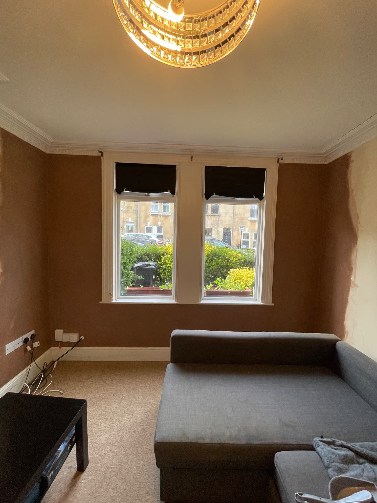 Living room with the cork-insulated walls finished smooth and ready for decoration